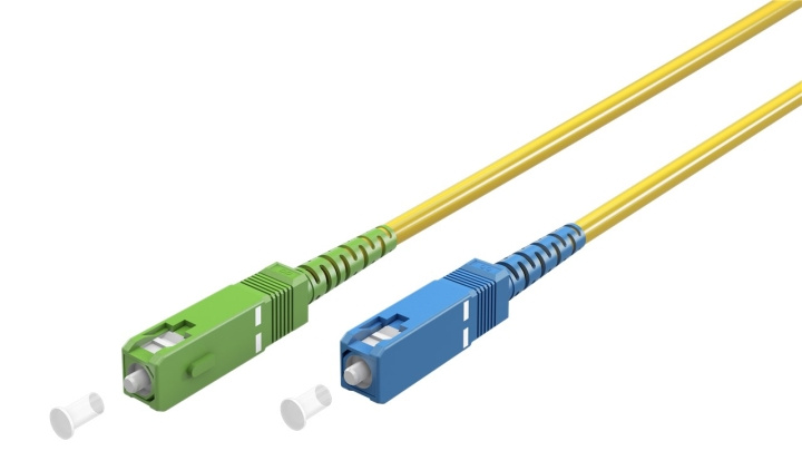 Goobay Fiberoptisk kabel (FTTH), Singlemode (OS2) Yellow, gul (Simplex), 2 m plugg SC-APC (8°) > SC plugg (UPC), halogenfri kabelhölje (LSZH)