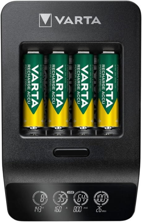 Varta LCD Smart Charger+ (typ 57684) inkl. 4x AA 2100 mAh laddar upp till 4x AA-batterier eller AAA-batterier (NiMH) samtidigt i gruppen HEMELEKTRONIK / Batterier & Laddare / Batteriladdare hos TP E-commerce Nordic AB (C39144)