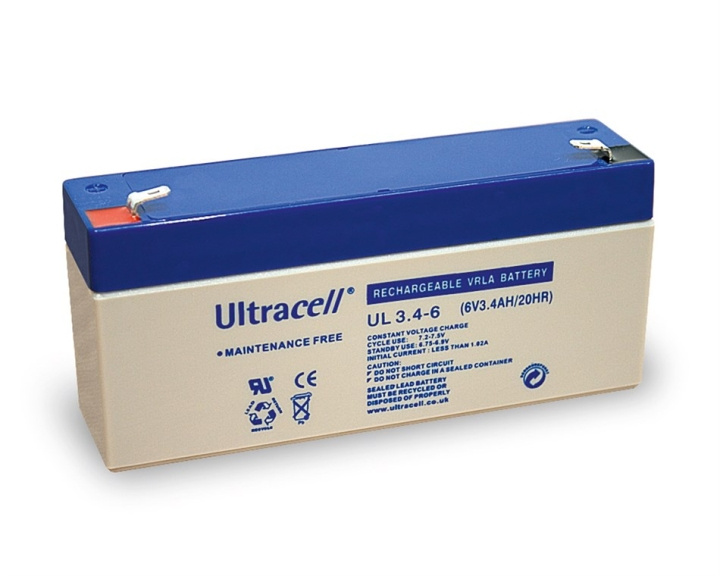 Ultracell Blybatteri 6 V, 3,4 Ah (UL3.4-6) Faston (4,8 mm) Blybatteri i gruppen HEMELEKTRONIK / Batterier & Laddare / Laddningsbara batterier / Blybatterier hos TP E-commerce Nordic AB (C39421)