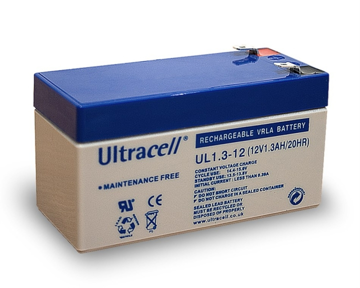 Ultracell Blybatteri 12 V, 1,3 Ah (UL1.3-12) Faston (4,8 mm) Blybatteri, VdS i gruppen HEMELEKTRONIK / Batterier & Laddare / Laddningsbara batterier / Blybatterier hos TP E-commerce Nordic AB (C39423)