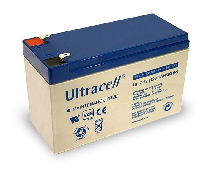 Ultracell Blybatteri 12 V, 7 Ah (UL7-12) Faston (4,8 mm) Blybatteri, VdS i gruppen HEMELEKTRONIK / Batterier & Laddare / Laddningsbara batterier / Blybatterier hos TP E-commerce Nordic AB (C39424)