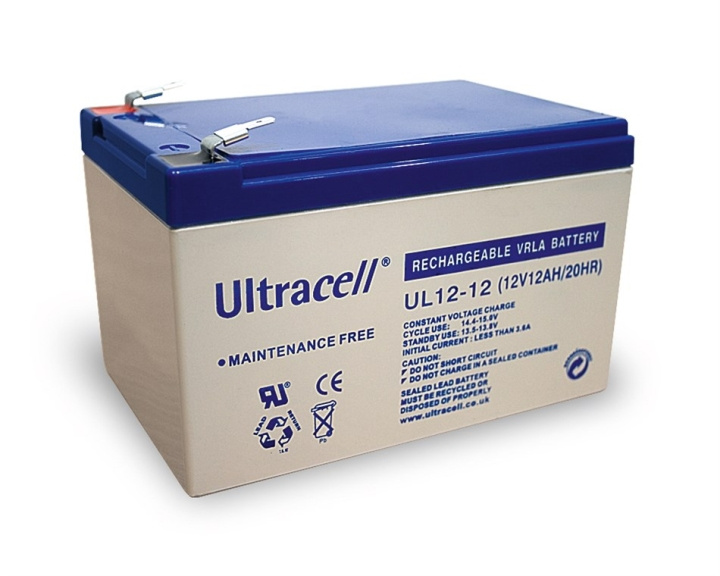 Ultracell Blybatteri 12 V, 12 Ah (UL12-12) Faston (4,8 mm) Blybatteri, VdS i gruppen HEMELEKTRONIK / Batterier & Laddare / Laddningsbara batterier / Blybatterier hos TP E-commerce Nordic AB (C39425)