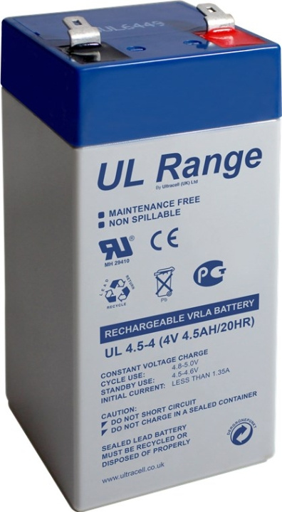 Ultracell Blybatteri 4 V, 4,5 Ah (UL4.5-4) Faston (4,8 mm) Blybatteri i gruppen HEMELEKTRONIK / Batterier & Laddare / Laddningsbara batterier / Blybatterier hos TP E-commerce Nordic AB (C39427)