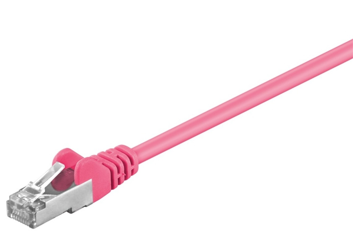 Goobay Patchkabel CAT 5e, SF/UTP, magenta, 1 m kopparklädd aluminiumtråd (CCA) i gruppen DATORER & KRINGUTRUSTNING / Datorkablar / Nätverkskablar / Cat5e hos TP E-commerce Nordic AB (C39592)