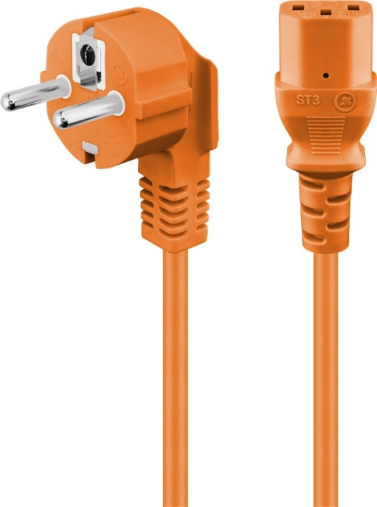 Goobay Kabel för anslutning av kallt apparat med vinkel, 2 m, orange Jordkontaktstift (typ F, CEE 7/7) > Uttag C13 (kall apparatanslutning) i gruppen DATORER & KRINGUTRUSTNING / Datorkablar / Apparatkablar hos TP E-commerce Nordic AB (C40333)