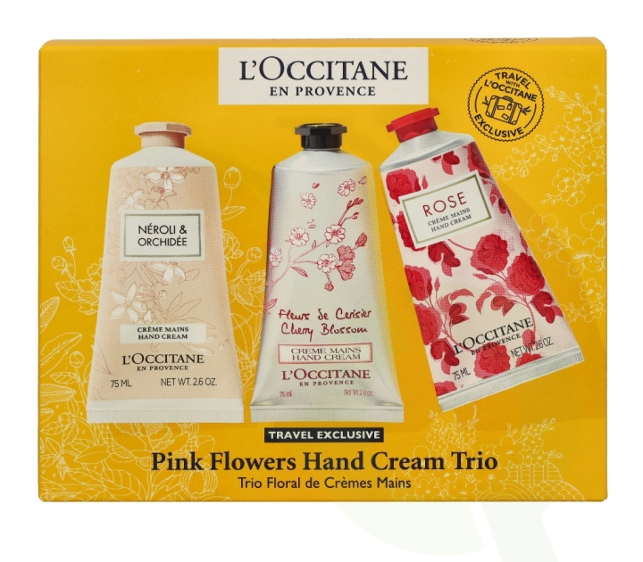 L\'Occitane Pink Flowers Hand Cream Trio Set 225 ml i gruppen SKÖNHET & HÄLSA / Manikyr/Pedikyr / Handkräm hos TP E-commerce Nordic AB (C40709)