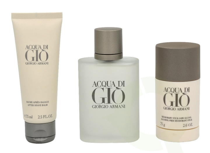 Armani Acqua Di Gio Pour Homme Giftset 250 ml, Edt Spray 100ml/After Shave Balm 75ml/Deodorant Stick 75gr i gruppen SKÖNHET & HÄLSA / Doft & Parfym / Parfym / Parfym för honom hos TP E-commerce Nordic AB (C42457)