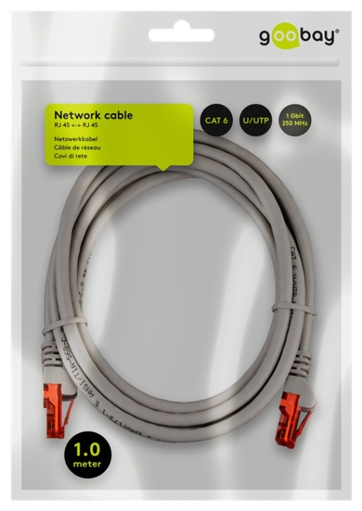 Goobay CAT 6 patchkabel, U/UTP, grå kopparklädd aluminiumtråd (CCA), 1 m i gruppen DATORER & KRINGUTRUSTNING / Datorkablar / Nätverkskablar / Cat6 hos TP E-commerce Nordic AB (C43464)