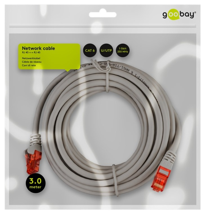 Goobay CAT 6 patchkabel, U/UTP, grå kopparklädd aluminiumtråd (CCA), 3 m i gruppen DATORER & KRINGUTRUSTNING / Datorkablar / Nätverkskablar / Cat6 hos TP E-commerce Nordic AB (C43466)