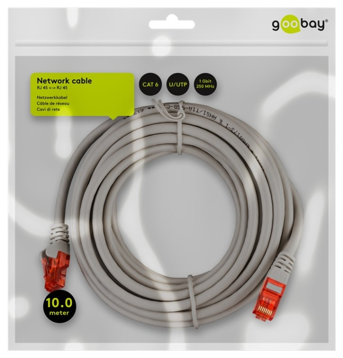 Goobay CAT 6 patchkabel, U/UTP, grå kopparklädd aluminiumtråd (CCA), 10 m i gruppen DATORER & KRINGUTRUSTNING / Datorkablar / Nätverkskablar / Cat6 hos TP E-commerce Nordic AB (C43468)