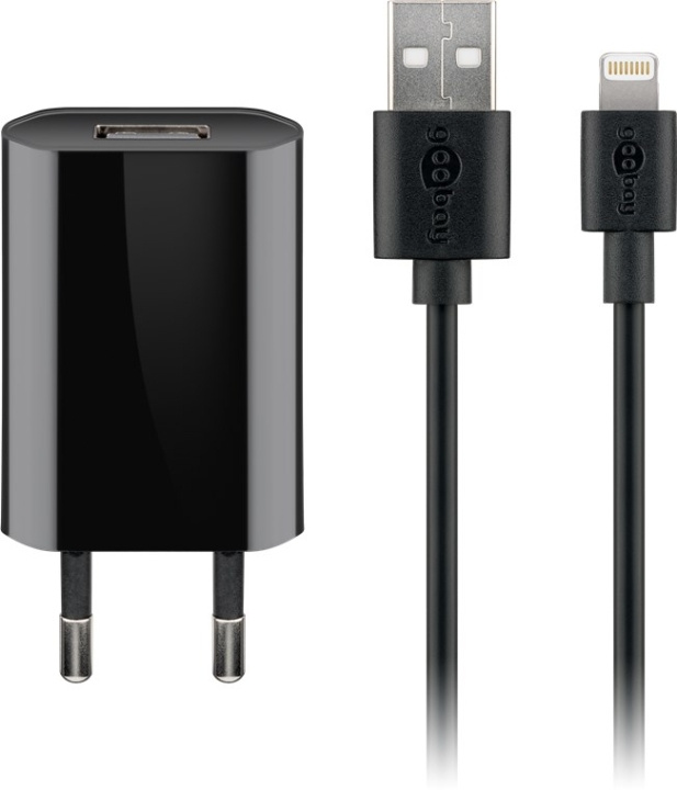 Goobay Apple Lightning laddningssats (5 W) Strömförsörjning med Apple Lightning-kabel 1 m (svart) i gruppen SMARTPHONE & SURFPLATTOR / Laddare & Kablar / Väggladdare / Väggladdare Lightning hos TP E-commerce Nordic AB (C43979)