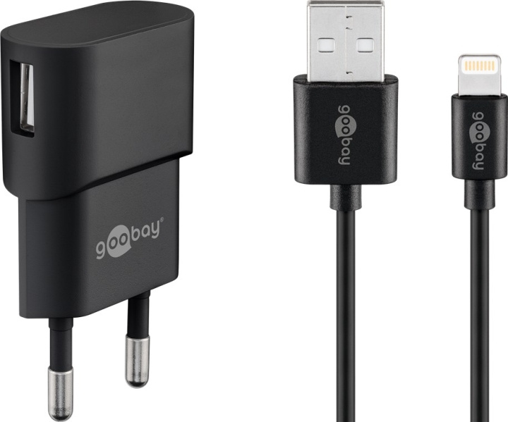 Goobay Apple Lightning laddningssats (5 W) Strömförsörjning med Apple Lightning-kabel 1 m (svart) i gruppen SMARTPHONE & SURFPLATTOR / Laddare & Kablar / Väggladdare / Väggladdare Lightning hos TP E-commerce Nordic AB (C43984)