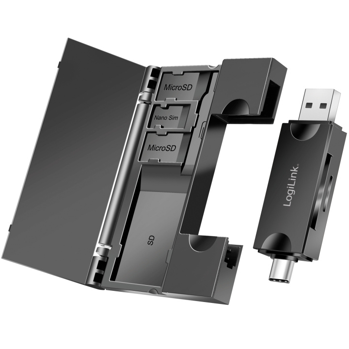 LogiLink Minneskortsläsare USB-C + USB-A MicroSD - och SD-kort inkl. förvaring i gruppen HEMELEKTRONIK / Lagringsmedia / Minneskortläsare hos TP E-commerce Nordic AB (C44261)