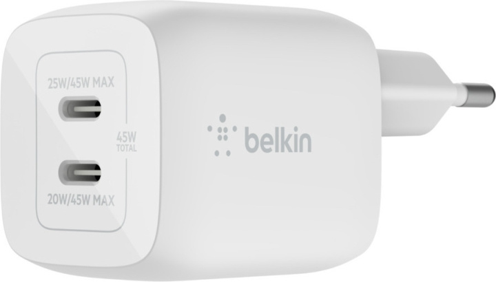 Belkin BoostCharge Pro Dual Port USB-C GaN 45W PD 3.0 laddare i gruppen SMARTPHONE & SURFPLATTOR / Laddare & Kablar / Väggladdare / Väggladdare Typ C hos TP E-commerce Nordic AB (C44534)