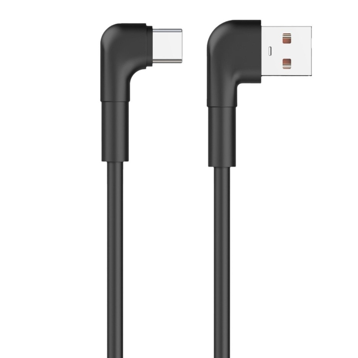 Maxlife MXUC-09 Vinklad kabel USB - USB-C 1,0 m 3A, Svart i gruppen SMARTPHONE & SURFPLATTOR / Laddare & Kablar / Kablar / Kablar Typ C hos TP E-commerce Nordic AB (C48663)