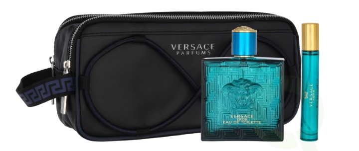 Versace Eros Pour Homme Giftset 110 ml Edt Spray 100 ml/ Edt Travel Spray 10 ml/ Toilet Bag i gruppen SKÖNHET & HÄLSA / Presentkit / Presentkit För Honom hos TP E-commerce Nordic AB (C49075)