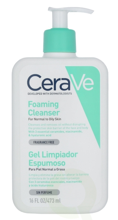 Cerave Foaming Cleanser w/Pump 473 ml For Normal To Oily Skin, Fragrance Free i gruppen SKÖNHET & HÄLSA / Hudvård / Ansiktsvård / Rengöring hos TP E-commerce Nordic AB (C49620)