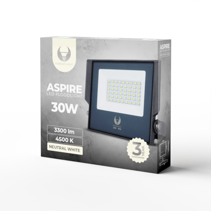 Forever Light ASPIRE - LED-Strålkastare, 30W, 4500K, 3300lm, 230V i gruppen HEM, HUSHÅLL & TRÄDGÅRD / El & Belysning / Utomhusbelysning / LED-strålkastare hos TP E-commerce Nordic AB (C53929)