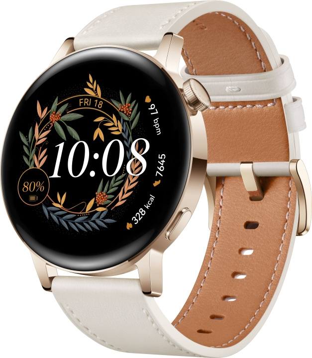 Huawei Watch GT 3 Smartwatch, 42mm, roséguld, vitt läderband i gruppen SPORT, FRITID & HOBBY / Smartwatch & Aktivitetsarmband / Smartwatches hos TP E-commerce Nordic AB (C53997)
