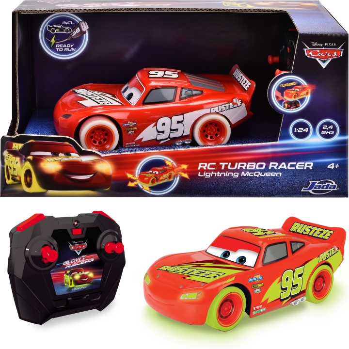 Jada RC Disney Cars Glow Racers - fjärrstyrd bil, Blixten McQueen i gruppen LEKSAKER, BARN- & BABYPRODUKTER / Radiostyrt / Radiostyrda bilar hos TP E-commerce Nordic AB (C55407)