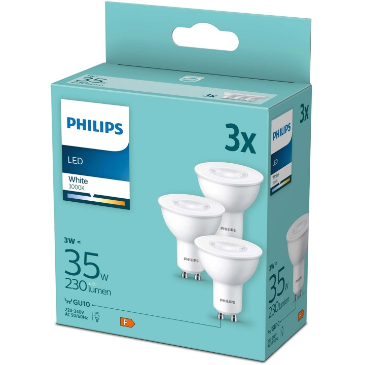 Philips 3-pack LED GU10 3W (35W) 3000K 230lm i gruppen HEMELEKTRONIK / Belysning / LED-lampor hos TP E-commerce Nordic AB (C55460)
