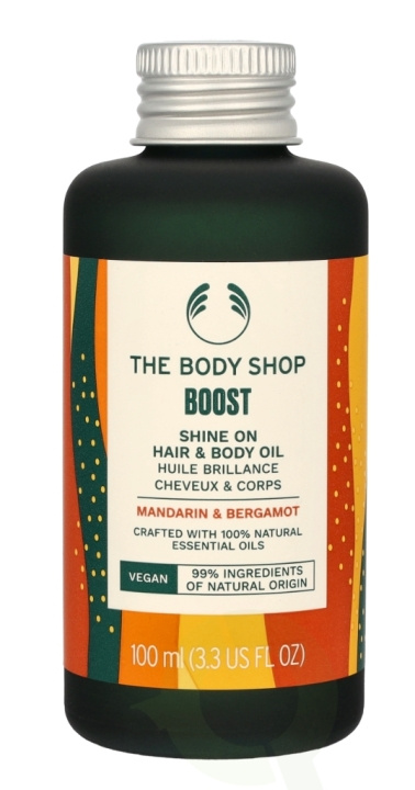 The Body Shop Boost Shine On Hair & Body Oil 100 ml Mandarin & Bergamot i gruppen SKÖNHET & HÄLSA / Hår & Styling / Hårvårdsprodukter / Hårolja hos TP E-commerce Nordic AB (C56367)