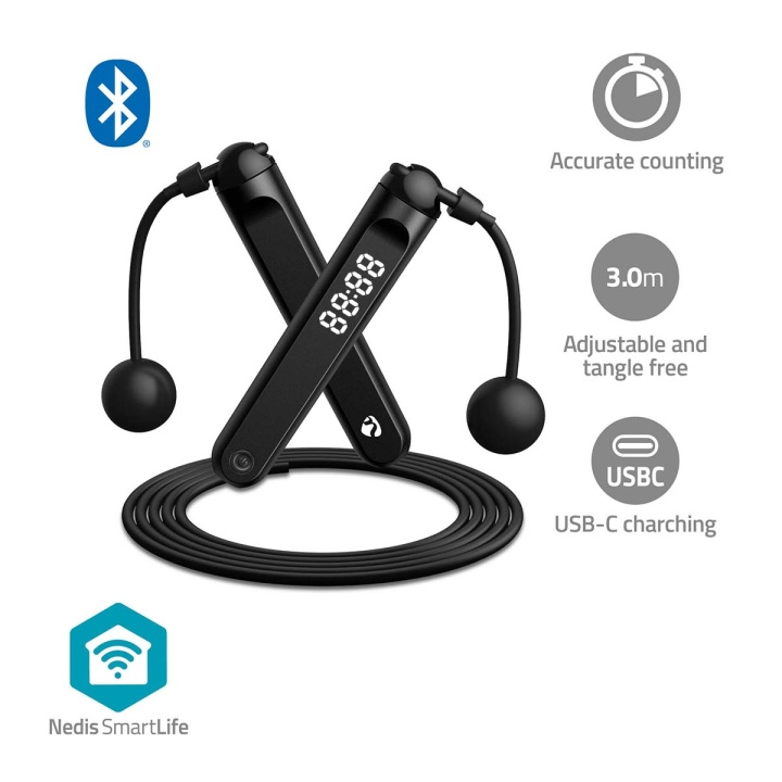Nedis SmartLife Utomhus Sport | Hopprep | Bluetooth® | Dual Hall sensor | LED Display | PVC | 3.00 m | Dragsko / Sladdlösa bollar | Svart i gruppen SPORT, FRITID & HOBBY / Träningsredskap / Träningsredskap & tillbehör hos TP E-commerce Nordic AB (C57022)
