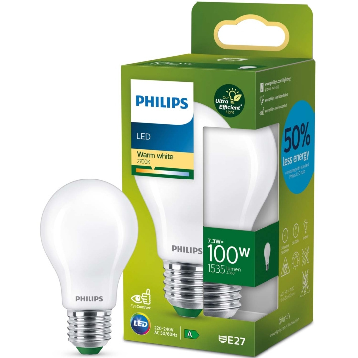 Philips LED E27 Normal 7,3W (100W) Frostad 1535lm 2700K Energiklass A i gruppen HEMELEKTRONIK / Belysning / LED-lampor hos TP E-commerce Nordic AB (C57504)