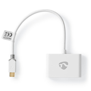 Nedis USB Multi-Port Adapter | 2-in-1 | USB 3.1 Gen1 | USB-C™ Hane | 2x USB-A | 1000 Mbps | 0.20 m | Rund | Guldplaterad | PVC | Vit | Kartong med fönster