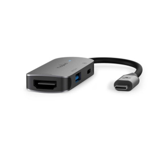 Nedis USB Multi-Port Adapter | 3-i-1 | USB 3.2 Gen 1 | USB-C™ Hane | HDMI™ Utgång / USB-A Hona / USB-C™ Hona | 5 Gbps | 0.10 m | Rund | Nickelplaterad | PVC | Grå | Låda