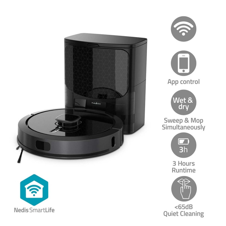 Nedis SmartLife Robot Dammsugare | Lasernavigation | Wi-Fi | Kapacitet insamlingsreservoir: 0.6 l | Automatisk laddning | Maximal användningstid: 3 timmar | Svart | Android™ / IOS i gruppen HEM, HUSHÅLL & TRÄDGÅRD / Städprodukter / Dammsugare & Tillbehör / Robotdammsugare hos TP E-commerce Nordic AB (C57898)