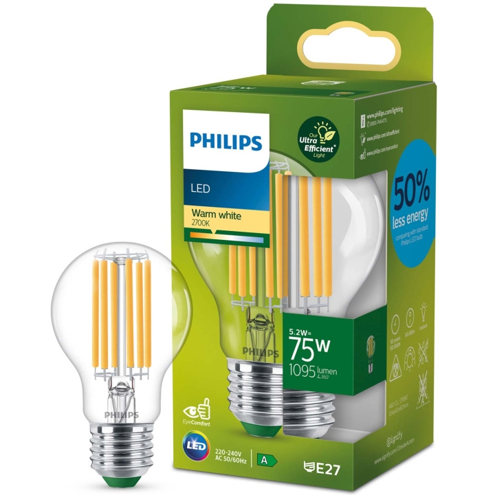 Philips LED E27 Normal 5,2W (75W) Klar 1095lm 2700K Energiklass A i gruppen HEMELEKTRONIK / Belysning / LED-lampor hos TP E-commerce Nordic AB (C58113)