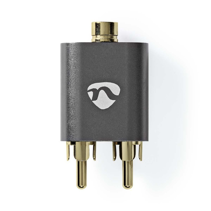 Nedis Stereo Audio Adapter | 2x RCA Hane | 3.5 mm Hona | Guldplaterad | Rak | Aluminium | Grått Med Metall | 1 st. | Kartong med täckt fönster i gruppen HEMELEKTRONIK / Kablar & Adaptrar / Ljud Analog / Adaptrar hos TP E-commerce Nordic AB (C58980)