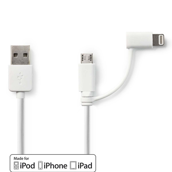 Nedis 2 i 1kabel | USB 2.0 | USB-A Hane | Apple Lightning, 8-stifts / USB Micro-B Hane | 480 Mbps | 1.00 m | Nickelplaterad | Rund | PVC | Vit | Plastpåse i gruppen DATORER & KRINGUTRUSTNING / Datorkablar / USB-kablar / USB-A / Kablar hos TP E-commerce Nordic AB (C58985)