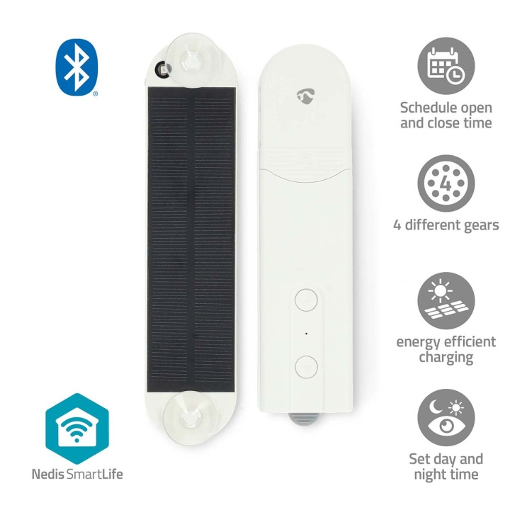 Nedis SmartLife Robot med Gardin | Kabelsystem | Panelgardiner / Romerska persienner / Rullgardiner | Solar Powered / Strömadapter | 2000 mAh | Bluetooth® | Vit i gruppen HEM, HUSHÅLL & TRÄDGÅRD / Smarta hem / Smarta hem-system hos TP E-commerce Nordic AB (C59007)