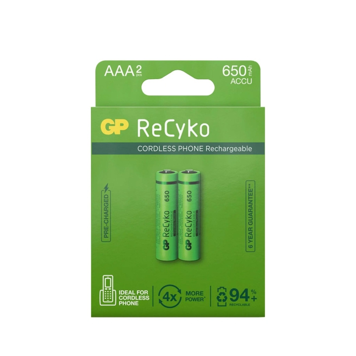 GP ReCyko NiMH 650mAh AAA 2-pack (PB) i gruppen HEMELEKTRONIK / Batterier & Laddare / Laddningsbara batterier / AAA hos TP E-commerce Nordic AB (C60012)