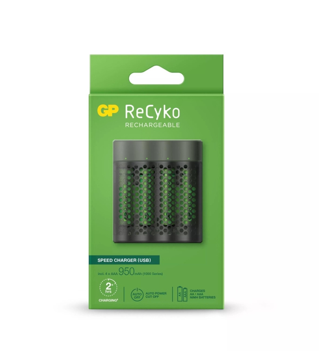 GP ReCyko Speed Charger w/4xAAA 950mAh (PB) i gruppen HEMELEKTRONIK / Batterier & Laddare / Laddningsbara batterier / AAA hos TP E-commerce Nordic AB (C60016)