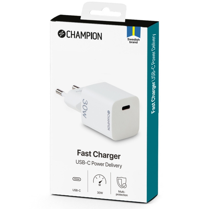 Champion Laddare 30W PD Vit i gruppen SMARTPHONE & SURFPLATTOR / Laddare & Kablar / Väggladdare / Väggladdare Typ C hos TP E-commerce Nordic AB (C60261)