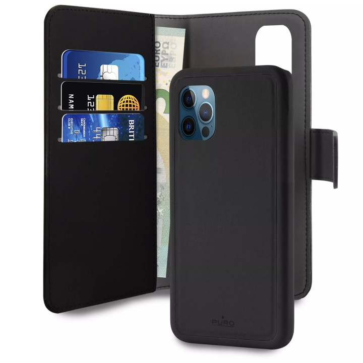 Puro iPhone 12 Pro Max, EcoLeather Wallet Detach, black i gruppen SMARTPHONE & SURFPLATTOR / Mobilskydd / Apple / iPhone 12 Pro Max / Fodral hos TP E-commerce Nordic AB (C60612)