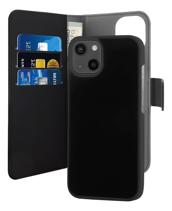 Puro iPhone 13 Mini Mini EcoLeather Wallet Detach black i gruppen SMARTPHONE & SURFPLATTOR / Mobilskydd / Apple / iPhone 13 Mini / Fodral hos TP E-commerce Nordic AB (C60716)