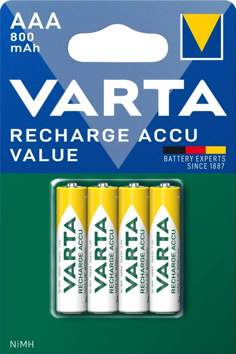 Varta Recharge Charge Accu Value AAA 800mAh 4 Pack i gruppen HEMELEKTRONIK / Batterier & Laddare / Laddningsbara batterier / AAA hos TP E-commerce Nordic AB (C60792)