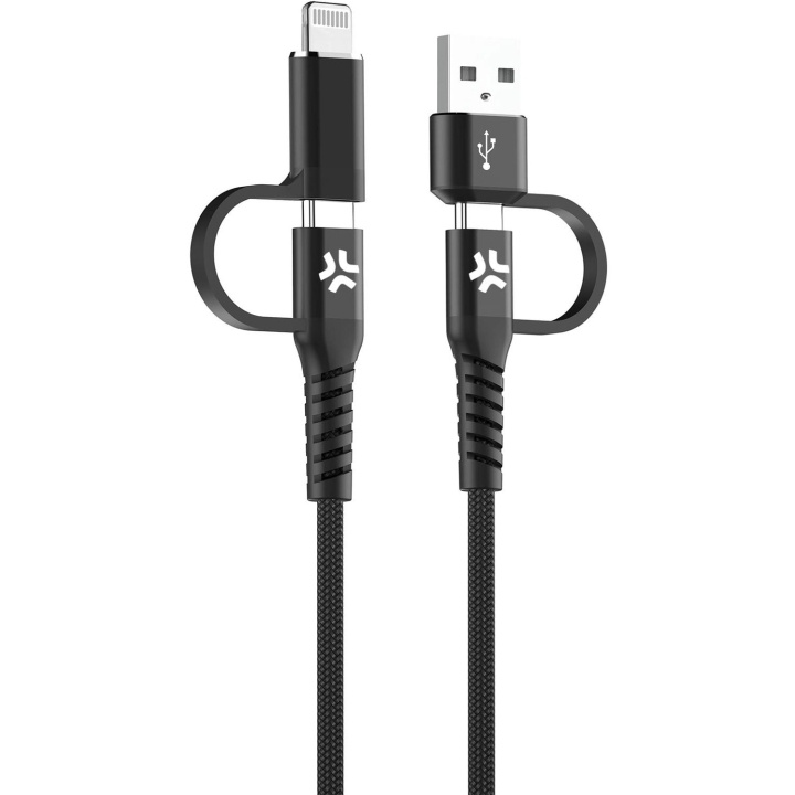 Celly 4-i-1-kabel USB-C/USB-A till USB-C/Lightning Max 60W 2 m Svart i gruppen SMARTPHONE & SURFPLATTOR / Laddare & Kablar / Kablar / Kablar Lightning hos TP E-commerce Nordic AB (C61392)