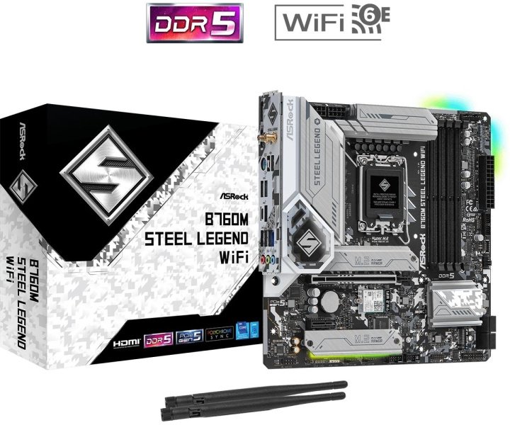 ASRock B760M Steel Legend WiFi Micro-ATX LGA1700 Intel B760 i gruppen DATORER & KRINGUTRUSTNING / Datorkomponenter / Moderkort hos TP E-commerce Nordic AB (C62536)