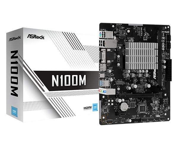 ASRock N100M Intel Q-Core - Retail i gruppen DATORER & KRINGUTRUSTNING / Datorkomponenter / Moderkort hos TP E-commerce Nordic AB (C62559)