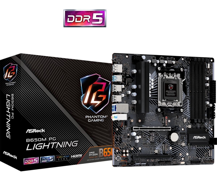 ASRock B650M PG Lightning Motherboard Micro ATX AM5 Socket DDR5 i gruppen DATORER & KRINGUTRUSTNING / Datorkomponenter / Moderkort hos TP E-commerce Nordic AB (C62578)