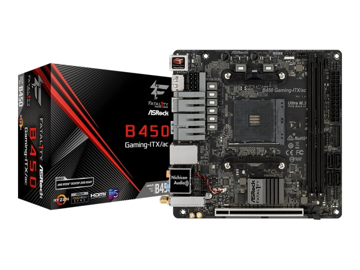 ASRock Fatal1ty B450 Gaming-ITX/ac Mini ITX AM4 AMD B450 i gruppen DATORER & KRINGUTRUSTNING / Datorkomponenter / Moderkort hos TP E-commerce Nordic AB (C62602)