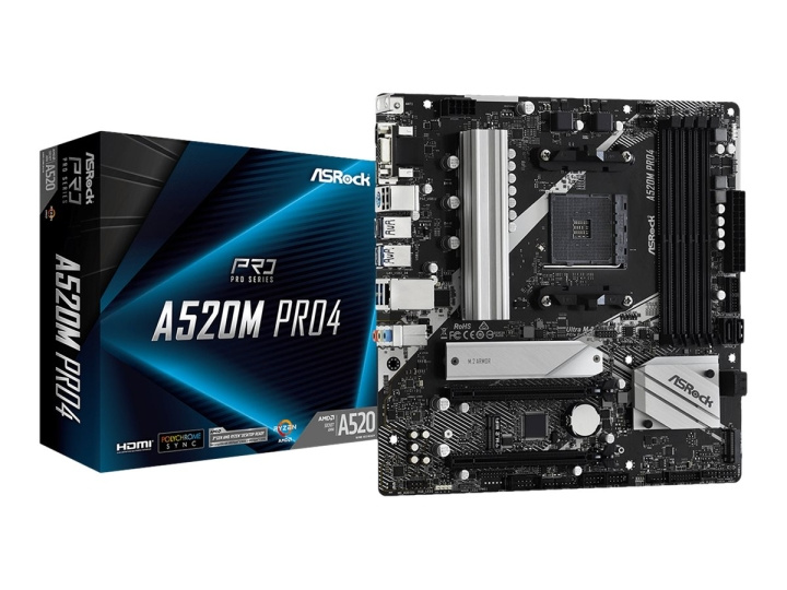 ASRock A520M Pro4 Micro-ATX AM4 AMD A520 i gruppen DATORER & KRINGUTRUSTNING / Datorkomponenter / Moderkort hos TP E-commerce Nordic AB (C62637)