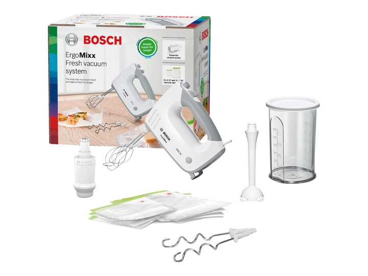 Bosch ErgoMixx MFQ364V0 Handmixer Turbofunktion Vit i gruppen HEM, HUSHÅLL & TRÄDGÅRD / Hushållsmaskiner / Matberedare & Köksassistenter / Mixer & Blender hos TP E-commerce Nordic AB (C62711)