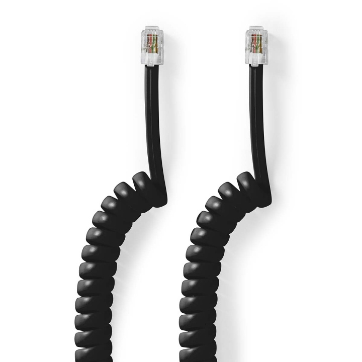 Nedis Telekomkabel | RJ10 Hane | RJ10 Hane | 5.00 m | Kabelns utformning: Lindad | Kabeltyp: RJ10 | Svart | Låda i gruppen HEMELEKTRONIK / Ljud & Bild / Fast telefoni / Bordstelefoner hos TP E-commerce Nordic AB (C64422)