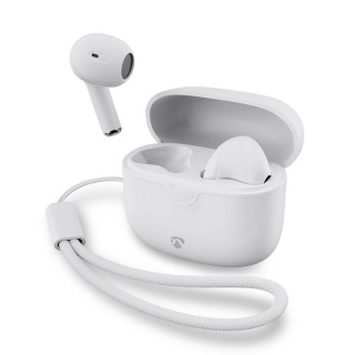 Nedis Fullt Trådlösa hörlurar | Bluetooth® | Maximal batteritid: 16 timmar | Tryck på Kontroll | Batteri hölje | Trådlöst laddningsfodral | Inbygd mikrofon | Stöd för röststyrning | Vit